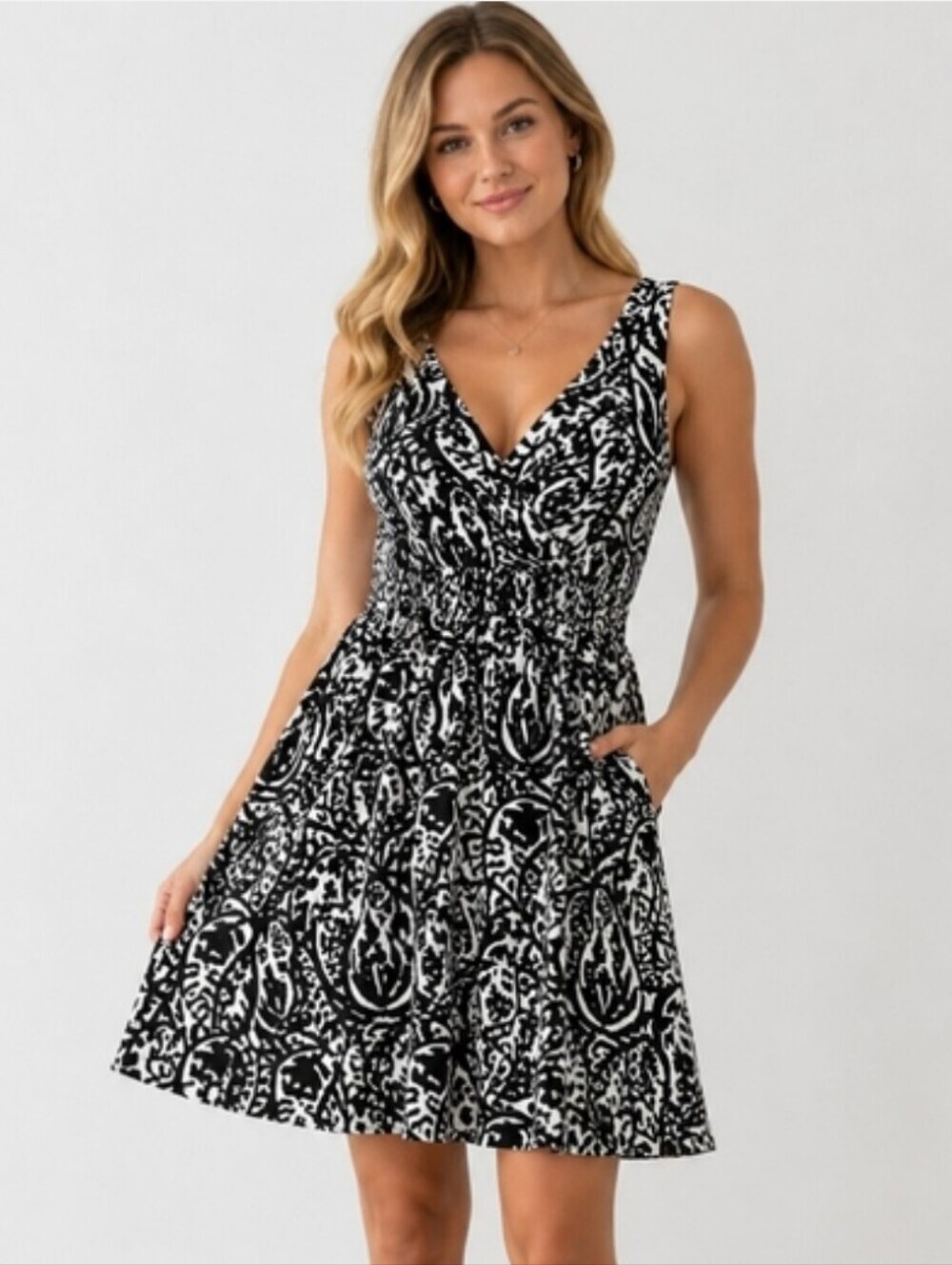 Land's End Black & White Printed Dress Size 12 - Excellent Condition